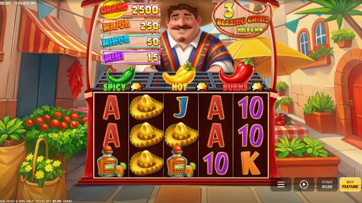 Tampilan visual slot 3 Blazing Chilis dengan tema fiesta Meksiko