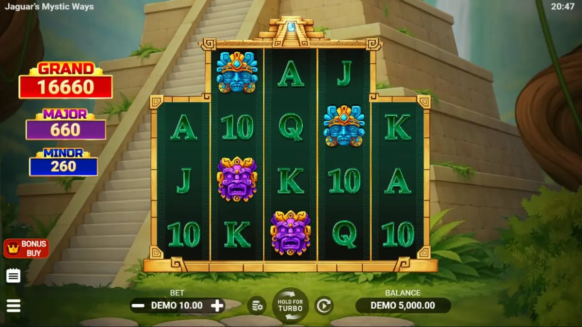Jaguar’s Mystic Ways slot machine interface with jungle temple theme