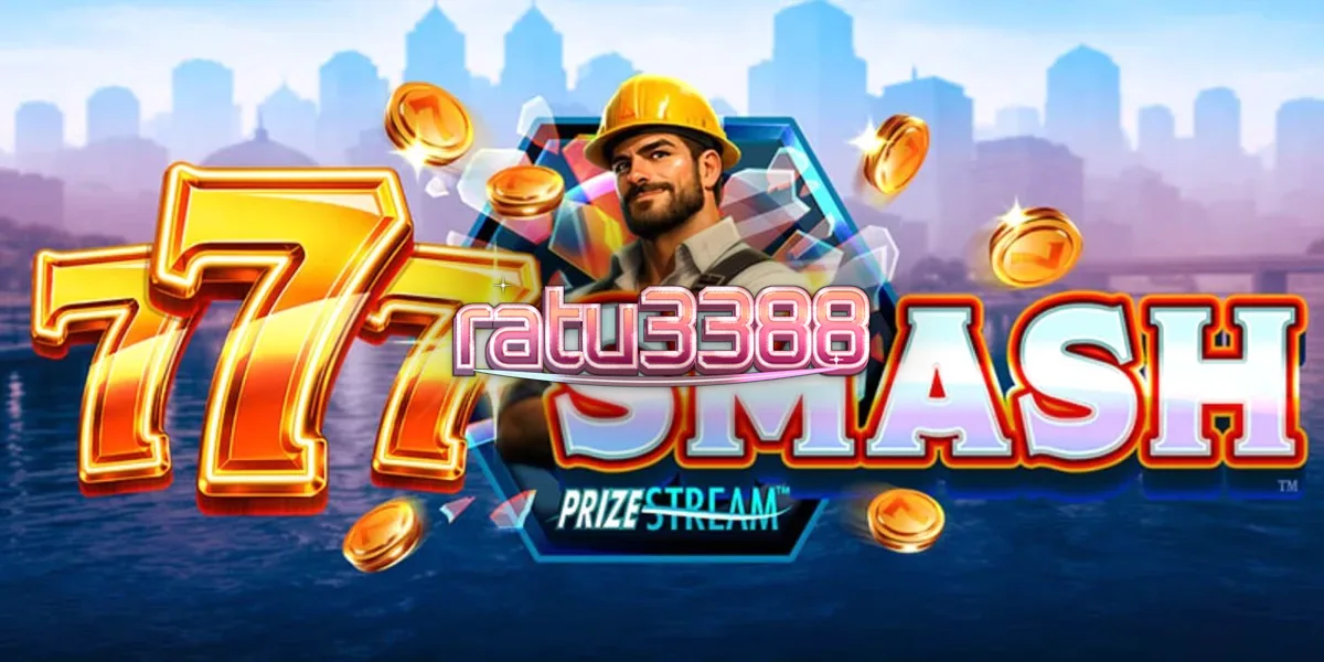 Tampilan visual slot 777 Smash dengan tema konstruksi dan bola penghancur.
