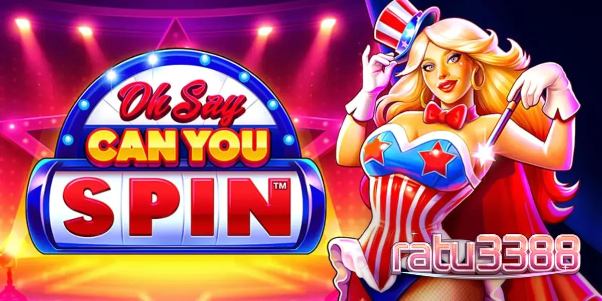 Pemandangan visual slot Oh Say Can You Spin dengan tema patriotik dan kabaret