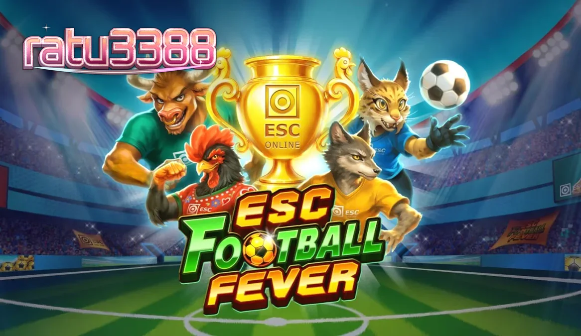 Tampilan visual stadion dan simbol sepak bola pada slot ESC Football Fever